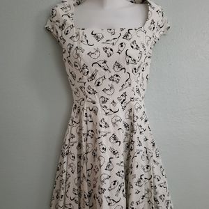 Modcloth lXiA Womens Dress Rockabilly White with black cat Size L